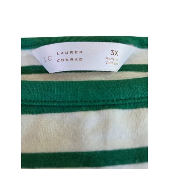 Lauren Conrad Women's Size 3X Green White Striped Boat Neck Short Sleeve Cotton - Picture 3 of 10